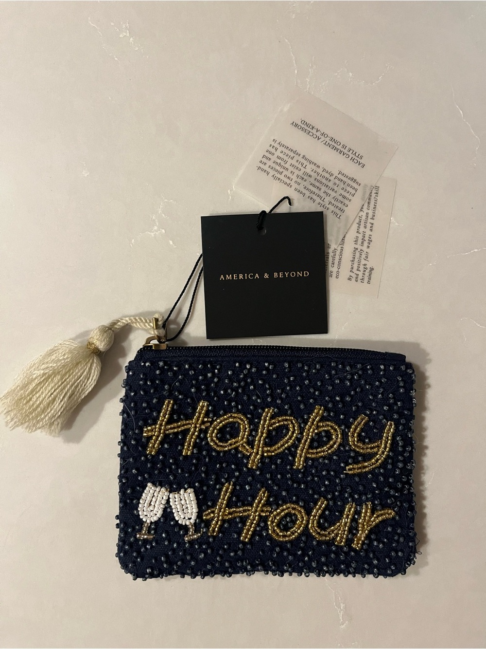 America & Beyond Navy Beaded 'Happy Hour' Mini Pouch with Cream Tassel